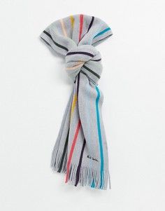 Серый шерстяной шарф в полоску Paul Smith