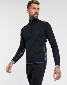 Черный трикотажный джемпер с воротом на молнии BOSS Athleisure Ziston