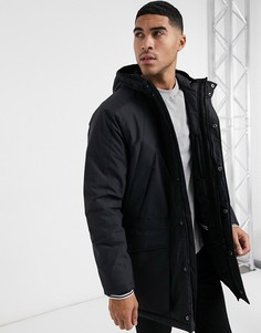 Черный пуховик с капюшоном Fred Perry