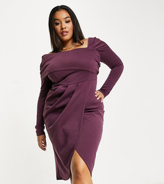 Платье-карандаш баклажанового цвета с открытыми плечами ASOS DESIGN Curve-Оранжевый