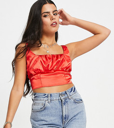 Красный атласный кроп-топ со сборками на груди ASOS DESIGN Petite-Бесцветный