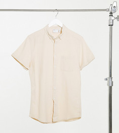 Светло-бежевая приталенная оксфордская рубашка с короткими рукавами ASOS DESIGN Tall-Кремовый