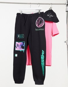 Черные джоггеры с принтом Bershka-Черный