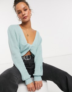 Шалфейно-зеленый укороченный джемпер с узлом спереди In The Style x Billie Faiers