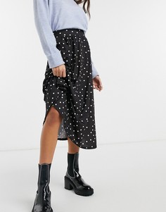 Черная юбка миди в белый горошек с карманами ASOS DESIGN-Мульти