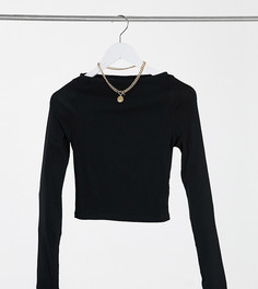 Черный топ с длинными рукавами и широким вырезом горловины ASOS DESIGN Tall