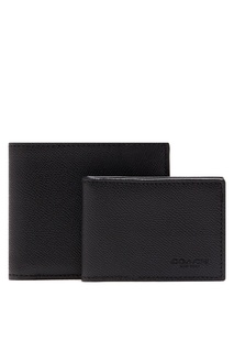 Черный бумажник из полированной зерненой кожи Coach