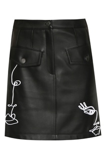 Черная юбка из кожи с рисунком Moschino