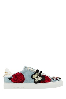 Джинсовые кроссовки с вышивкой Philipp Plein