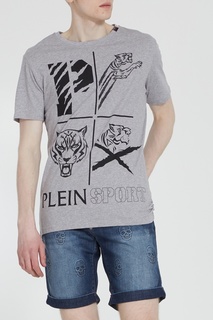 Серая футболка с принтом и логотипом Plein Sport