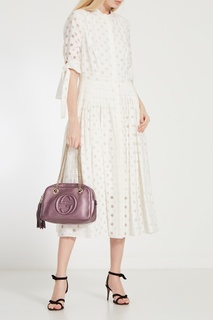 Белое платье в горошек Carolina Herrera