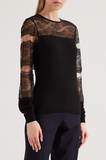Черный топ с кружевными рукавами Valentino