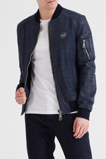 Синяя куртка из кожи Philipp Plein