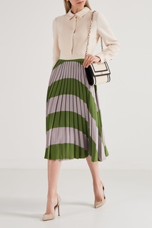 Плиссированное бело-зеленое платье Valentino