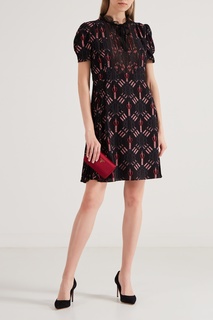 Черное платье с цветным узором Valentino