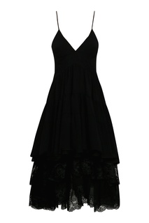 Черное шелковое платье с кружевом Ermanno Scervino