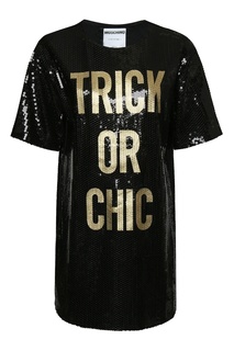 Короткое черное платье с пайетками Moschino
