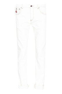Белые джинсы с контрастной строчкой Isaia