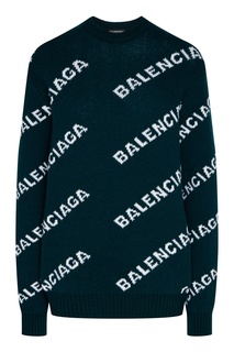 Темно-зеленый джемпер с белыми логотипами Balenciaga