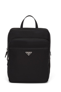 Черный текстильный рюкзак с логотипом Prada