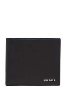 Черное кожаное портмоне с логотипом Prada