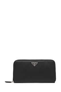 Черное кожаное портмоне на молнии Prada