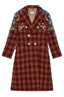 Шерстяное пальто с вышивкой пайетками Gucci