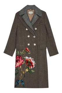 Шерстяное пальто с цветочной вышивкой Gucci