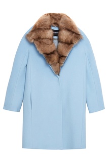 Голубое пальто из кашемира с мехом куницы Dreamfur