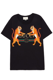 Черная футболка с тиграми Gucci