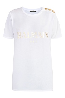 Белая футболка с пуговицами Balmain