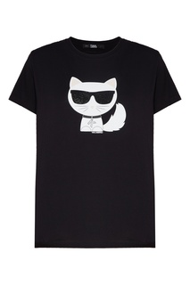Черная футболка с принтом кошки Karl Lagerfeld
