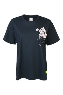 Темно-синяя футболка с цветочным принтом Marina Rinaldi