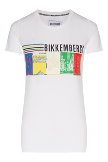 Белая футболка с надписью и рисунком Bikkembergs