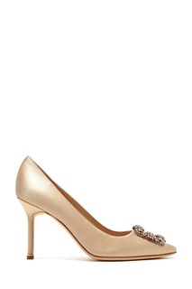 Золотистые сатиновые туфли Hangisi 90 Manolo Blahnik