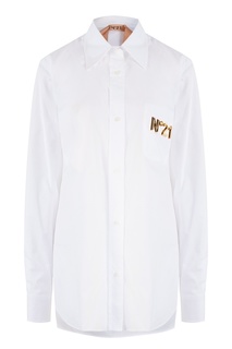 Белая хлопковая рубашка с логотипом No.21
