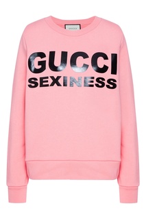 Хлопковый розовый свитшот с принтом Gucci