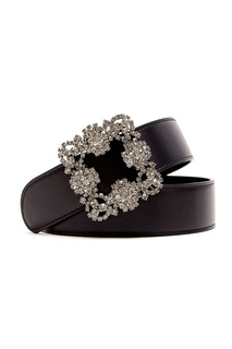 Черный кожаный ремень с пряжкой Hangisi 35 Manolo Blahnik