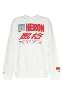 Белый свитшот оверсайз с разноцветным принтом Heron Preston