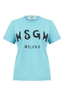 Голубая футболка из хлопка с логотипом Msgm