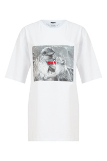 Белая хлопковая футболка с фотопринтом Msgm
