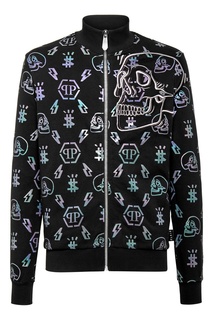 Черная толстовка с принтами и вышивкой Philipp Plein