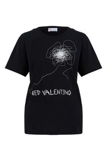 Черная футболка из хлопка с принтом RED Valentino