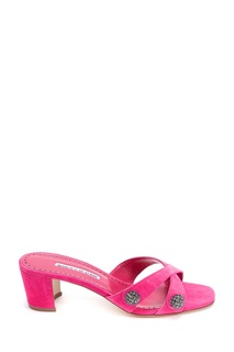 Розовые замшевые мюли Binemu Suede 50 Manolo Blahnik