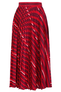 Красная плиссированная юбка в полоску с логотипами Miu Miu