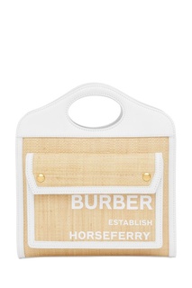 Миниатюрная сумка Pocket из кожи и рафии Burberry