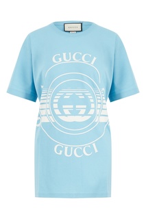 Голубая футболка с логотипом GG Gucci