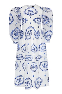 Белое платье с синей вышивкой Simone Rocha