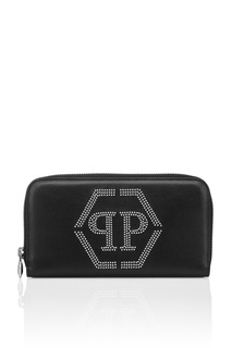 Черный кожаный кошелек на молнии Philipp Plein
