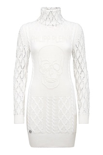 Белое вязаное платье Philipp Plein